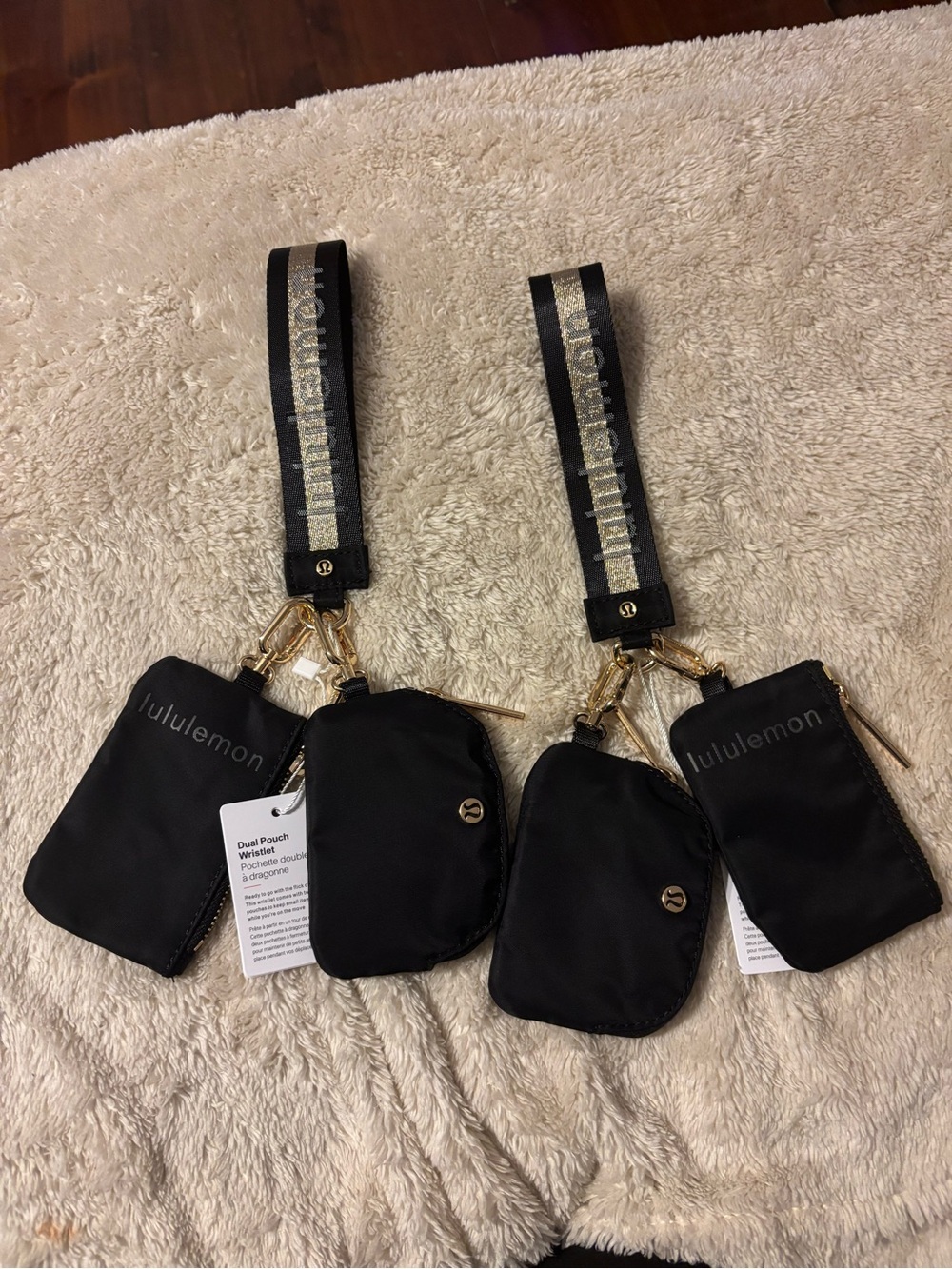 lululemon athletica black double pouch wristlet with gold accents - Picture 2 of 5